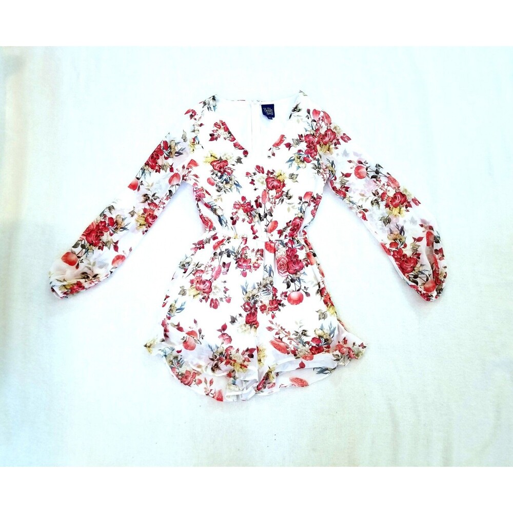 Disney Beauty And The Beast Romper Shorts w Long Sleeve Floral Women XS X-Small